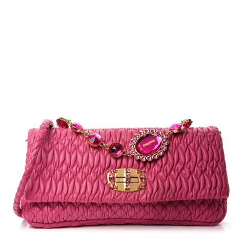 MIU MIU Nappa Matelasse Crystal Crossbody Clutch Fuxia 